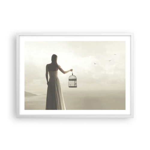 Plakat w białej ramie - Bądź wolna - 70x50 cm