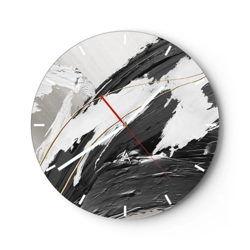 Zegar ścienny - Dynamiczne pociągnięcia pędzla w czerni, bieli i szarości - 30x30cm - Abstrakcja z rozmachem - Nowoczesna dekoracja ścienna do salonu, kuchni i sypialni ARTTOR