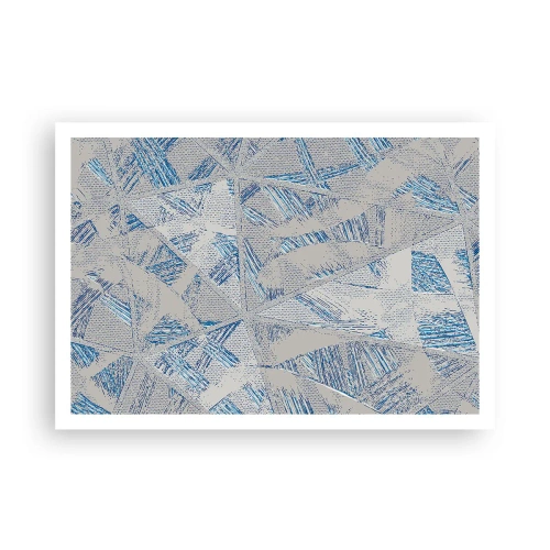 Plakat - Geometryczne wzory w odcieniach błękitu i szarości - 100x70cm - W szaroniebieskim labiryncie - Nowoczesna dekoracja ścienna do salonu i sypialni ARTTOR