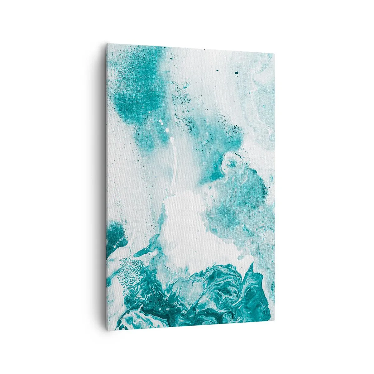 Obraz na płótnie - Abstrakcja w odcieniach błękitu z delikatnymi akcentami bieli - 80x120cm - Rozlewiska błękitu - Nowoczesna dekoracja ścienna do salonu i sypialni ARTTOR