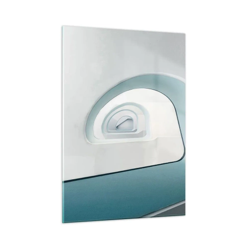 Obraz na szkle - Nowoczesna klatka schodowa w abstrakcyjnej perspektywie - 50x70cm - Do dna błękitu - Nowoczesna dekoracja ścienna do salonu, kuchni i sypialni ARTTOR