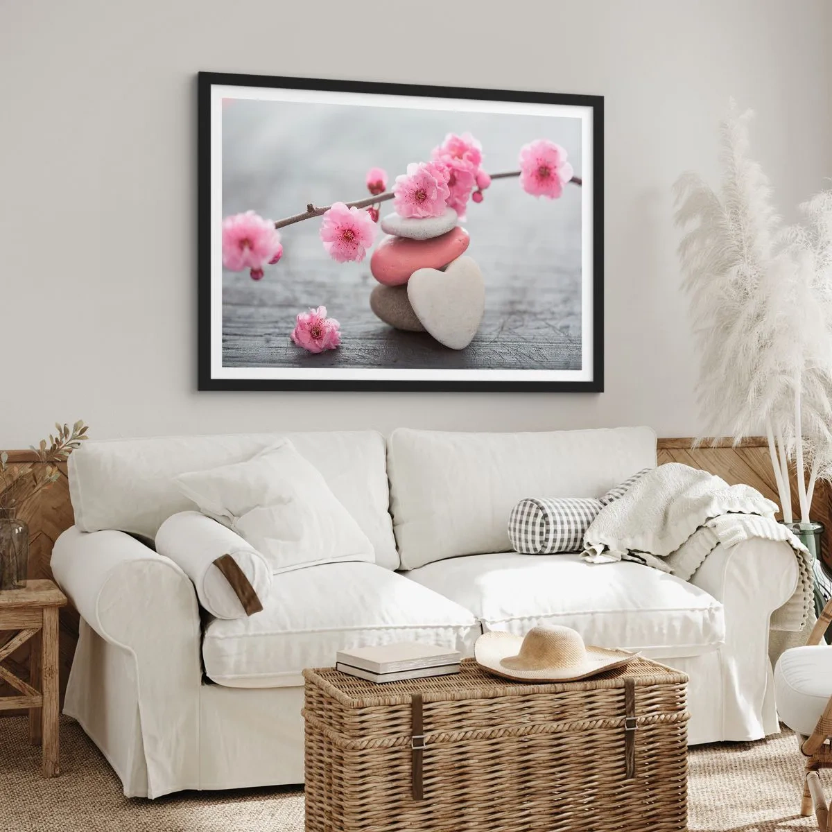 Plakat w czarnej ramie - Błogość z kwiatem wiśni - 91x61 cm