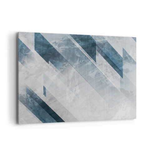 Obraz na płótnie - Abstrakcyjne linie w odcieniach szarości i błękitu - 100x70cm - Kompozycja przestrzenna – ruch szarości - Nowoczesna dekoracja ścienna do salonu, kuchni i sypialni ARTTOR