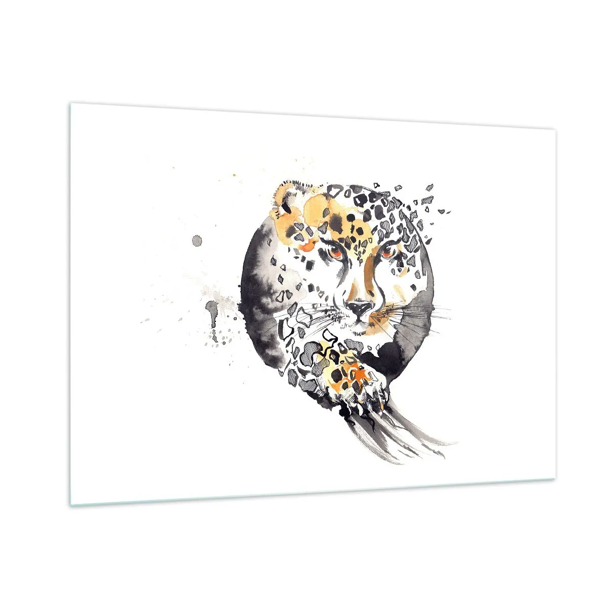 Obraz na szkle - Leopard w dynamicznej, abstrakcyjnej kompozycji - 100x70cm - Drapieżna uroda - Nowoczesna dekoracja ścienna do salonu, kuchni i sypialni ARTTOR