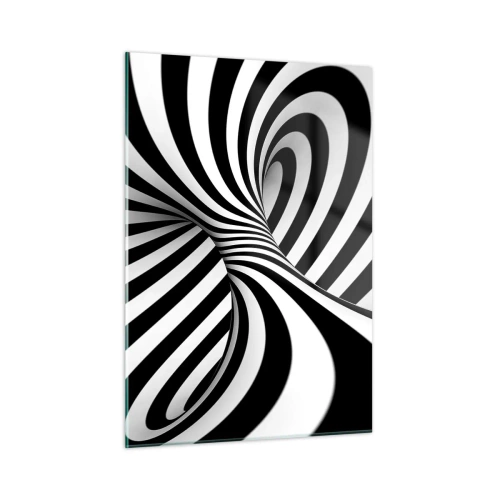 Obraz na szkle - Czarno-biała spirala tworząca dynamiczny efekt przestrzenny - 50x70cm - Kompozycja: tańcząca przestrzeń - Nowoczesna dekoracja ścienna do salonu, kuchni i sypialni ARTTOR