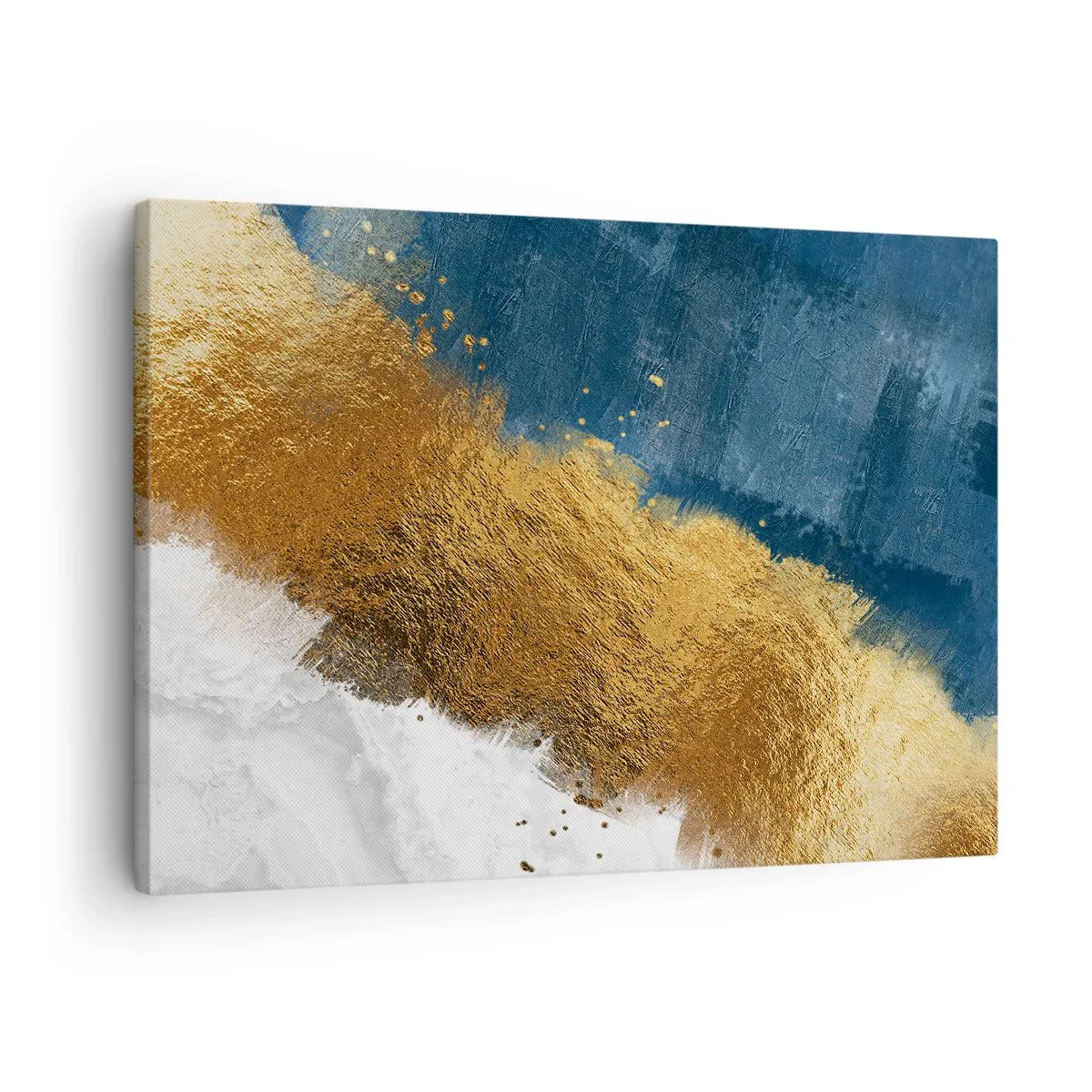 Obraz na płótnie - Abstrakcyjna kompozycja w odcieniach złota, błękitu i bieli - 70x50cm - Barwy lata - Nowoczesna dekoracja ścienna do salonu i sypialni ARTTOR