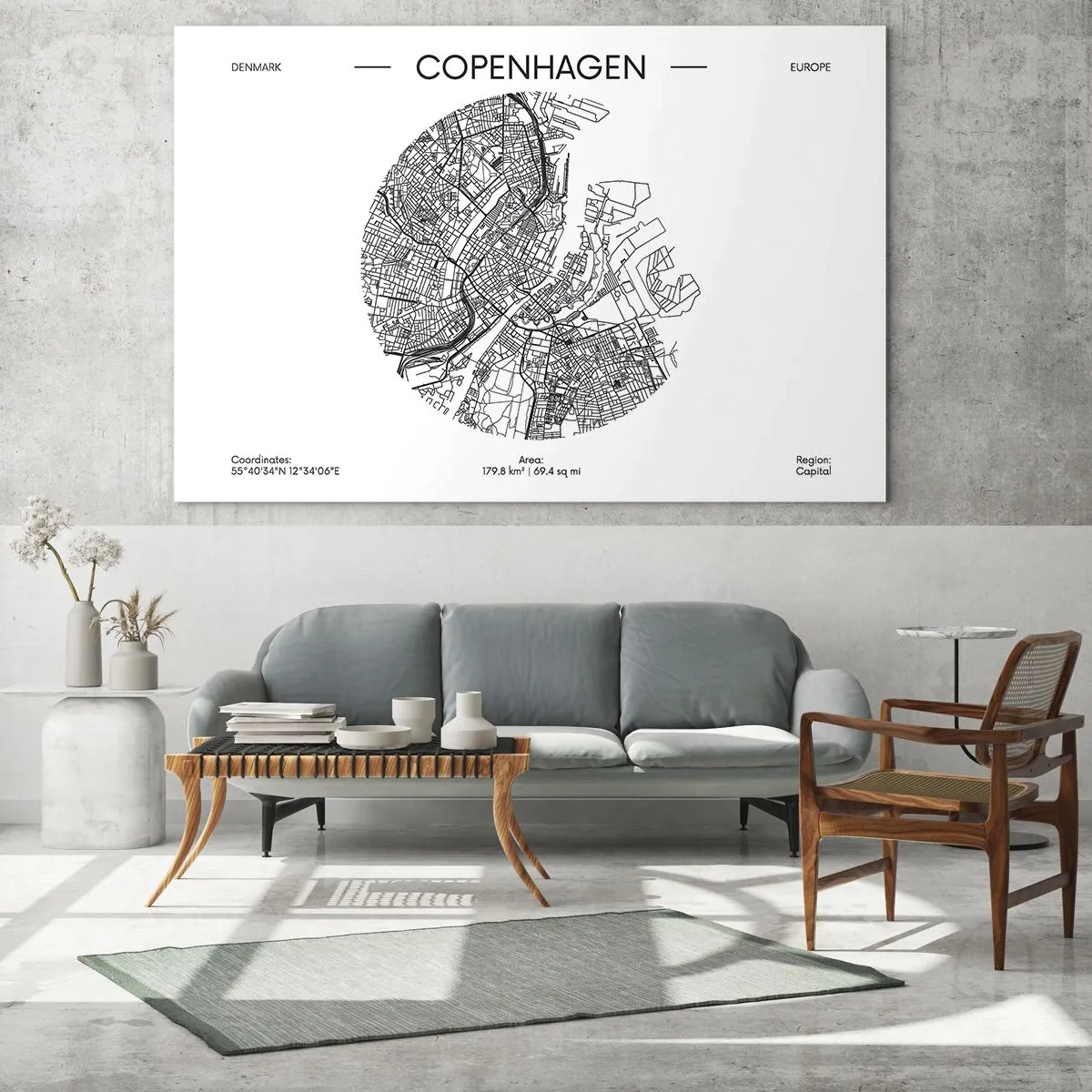 Obraz na szkle - Mapa Kopenhagi w formie graficznego szkicu ulicznego - 70x50cm - Anatomia Kopenhagi - Nowoczesna dekoracja ścienna do salonu i sypialni ARTTOR