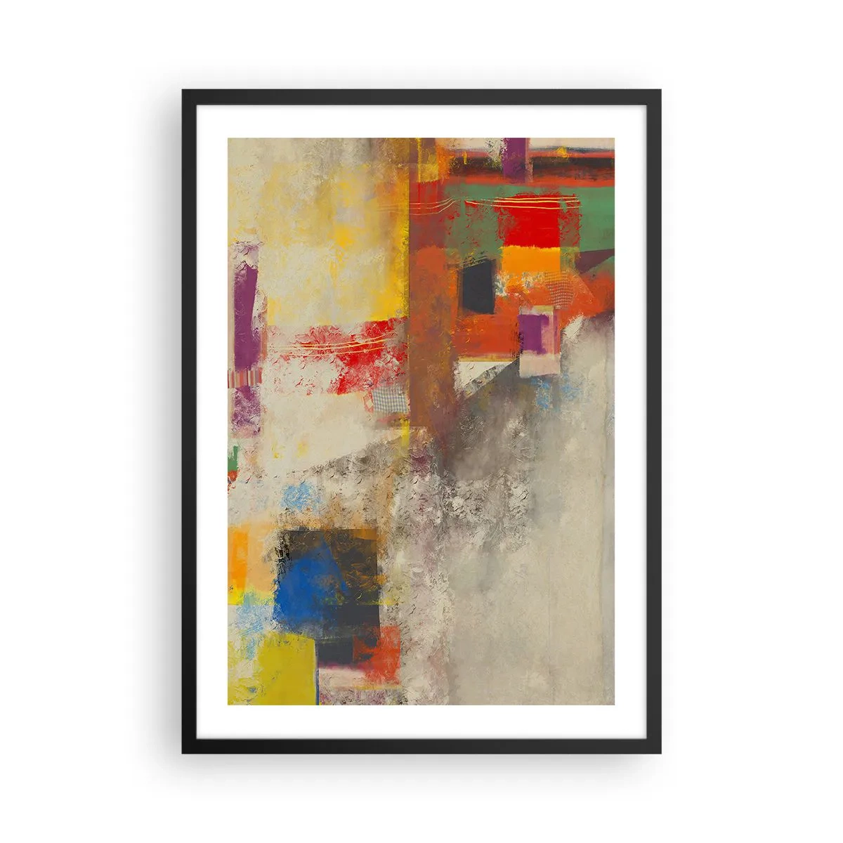 Plakat w czarnej ramie - Abstrakcyjna kompozycja w żywych kolorach - 50x70cm - Geometria barw - Nowoczesna dekoracja ścienna do salonu i sypialni ARTTOR