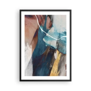 Plakat w czarnej ramie - Ekspresyjna abstrakcja w odcieniach niebieskiego i złota - 50x70cm - Z rozmachem i energicznie - Nowoczesna dekoracja ścienna do salonu i sypialni ARTTOR