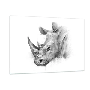 Obraz na szkle - Czarno-biały portret nosorożca w artystycznym ujęciu - 120x80cm - Afrykański portret - Nowoczesna dekoracja ścienna do salonu, kuchni i sypialni ARTTOR