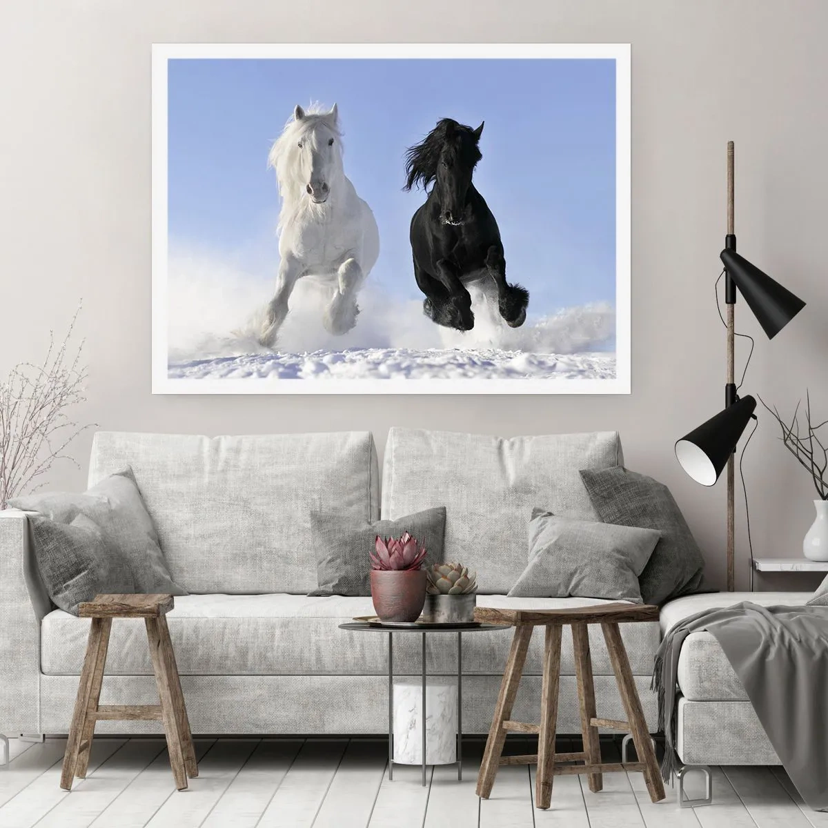 Plakat - Czarno-biały galop - 91x61 cm