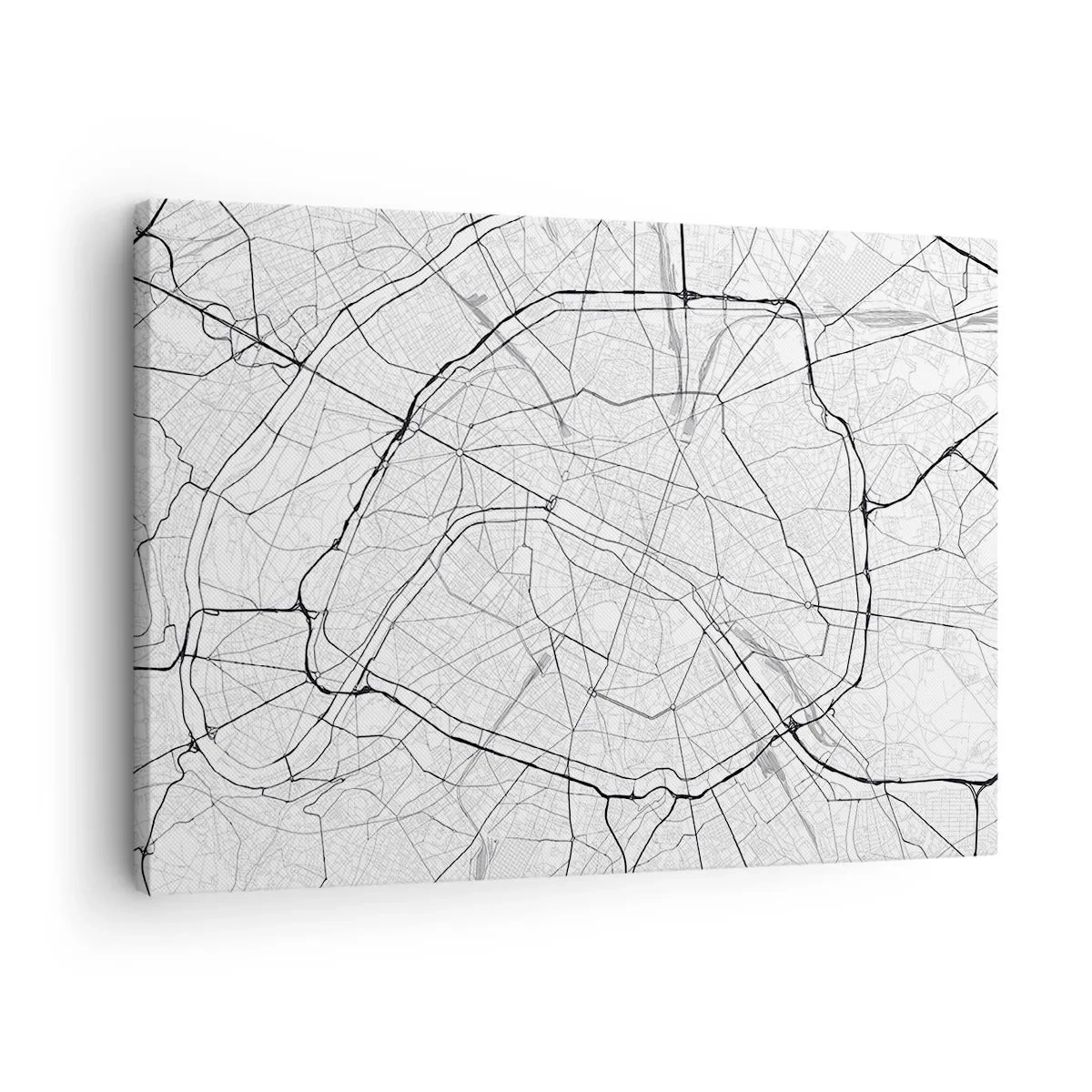 Obraz na płótnie - Minimalistyczna mapa miasta w czerni i bieli - 70x50cm - Kwiat Paryża - Nowoczesna dekoracja ścienna do salonu i sypialni ARTTOR