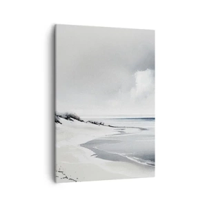 Obraz na płótnie - Minimalistyczna akwarela przedstawiająca spokojną plażę pod pochmurnym niebem - 50x70cm - Od zawsze razem - Nowoczesna dekoracja ścienna do salonu, kuchni i sypialni ARTTOR
