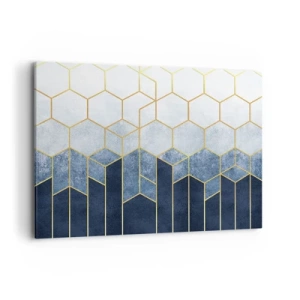 Obraz na płótnie - Geometryczny wzór w odcieniach złota i granatu - 100x70cm - Kompozycja w synkopowym rytmie - Nowoczesna dekoracja ścienna do salonu, kuchni i sypialni ARTTOR