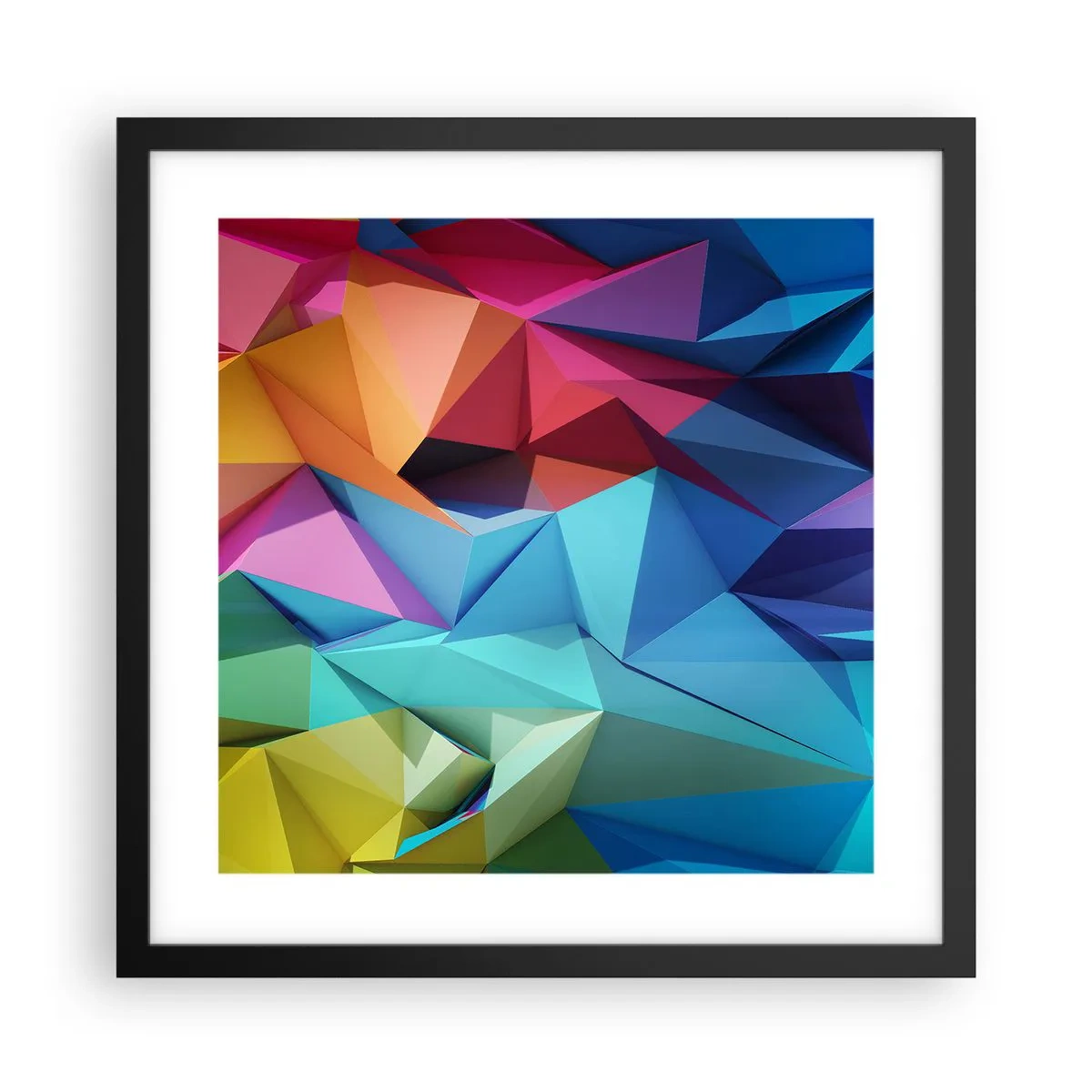 Plakat w czarnej ramie - Tęczowe origami - 40x40 cm