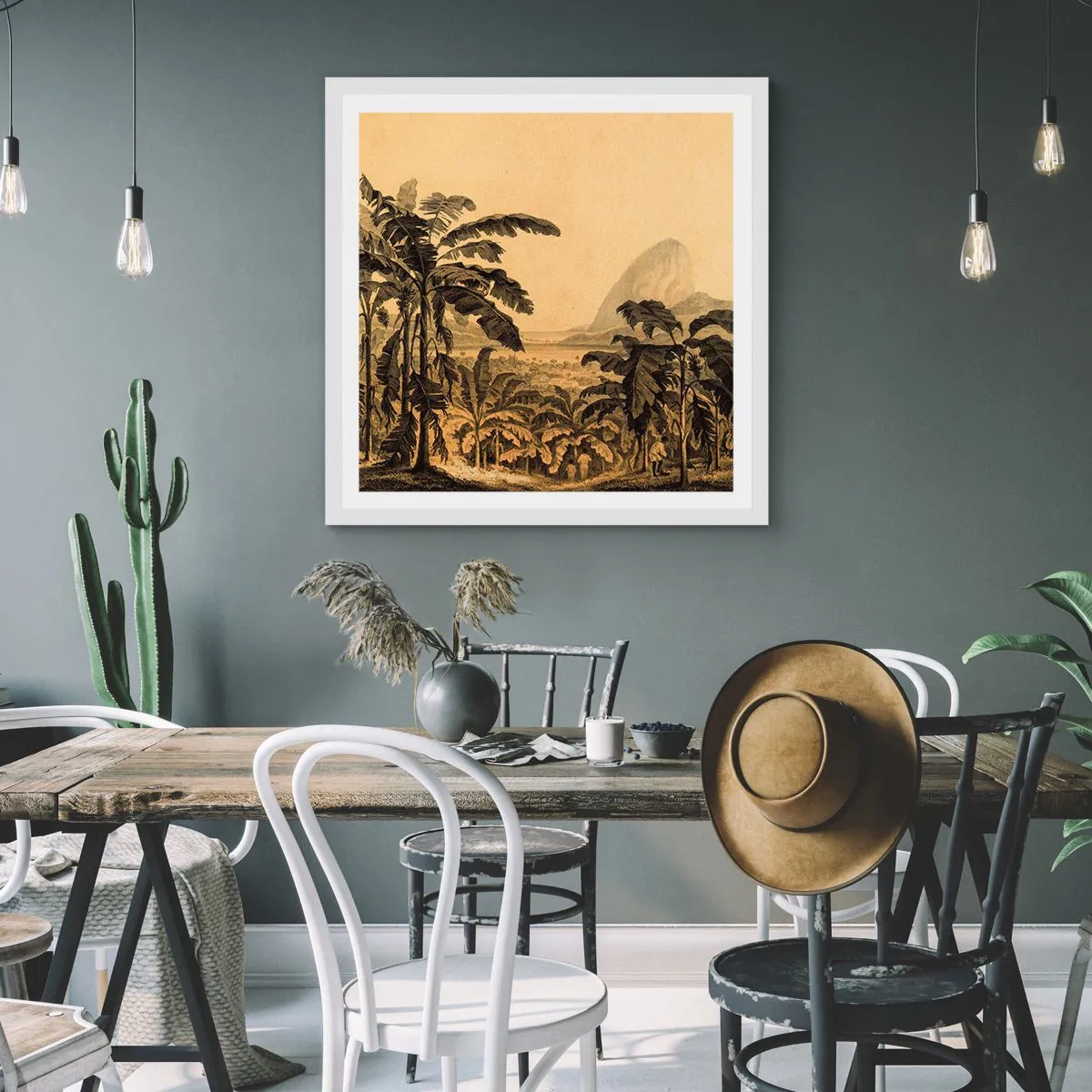 Plakat w białej ramie - w kolonialnym klimacie - 30x30 cm