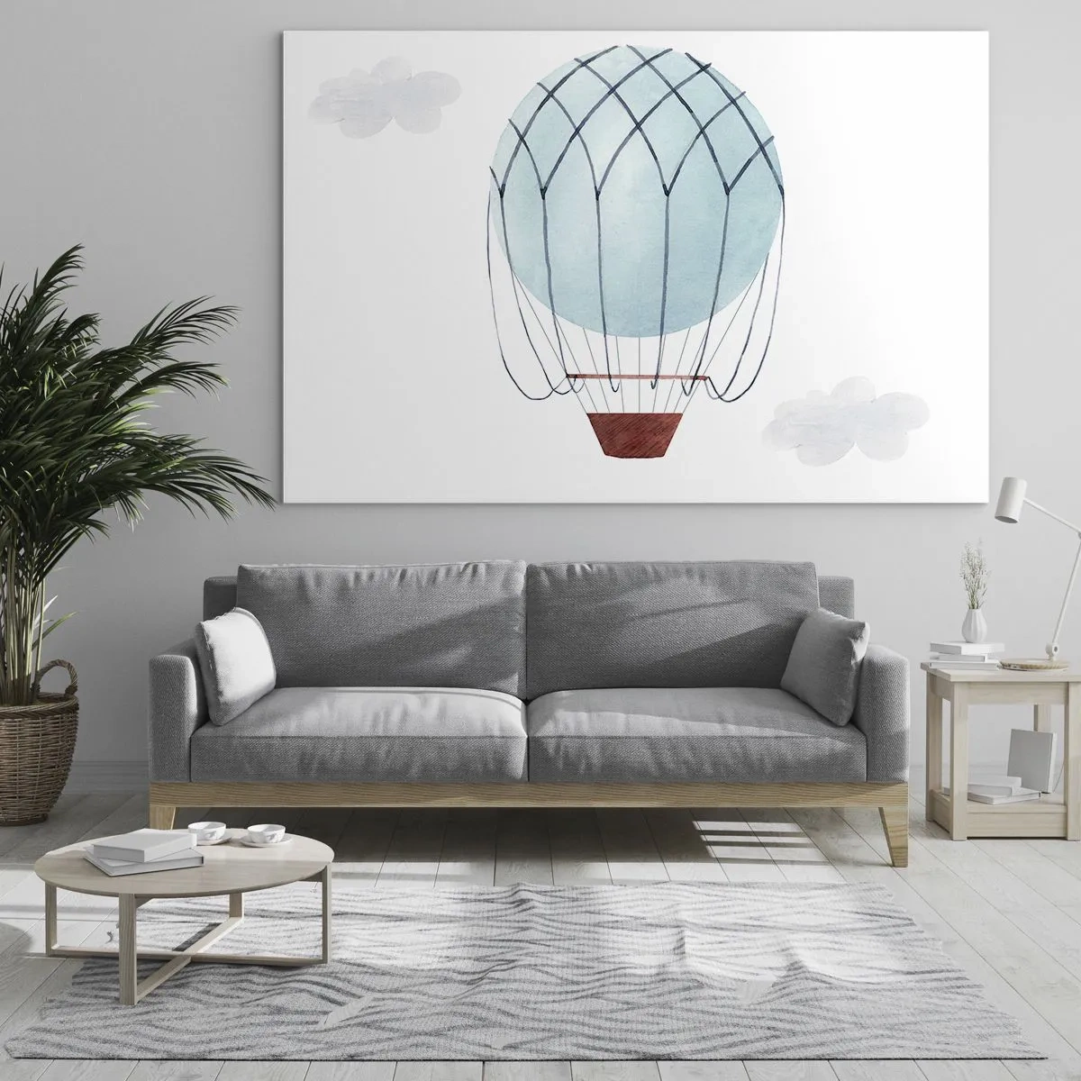 Obraz na szkle - Niebieski balon na gorące powietrze w chmurach - 120x80cm - Cały w chmurach - Nowoczesna dekoracja ścienna do salonu, kuchni i sypialni ARTTOR