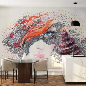 Fototapeta Standard Eco - Z nią codziennie jest święto - Abstrakcja, Twarz Kobiety, Tort - 450x315 cm