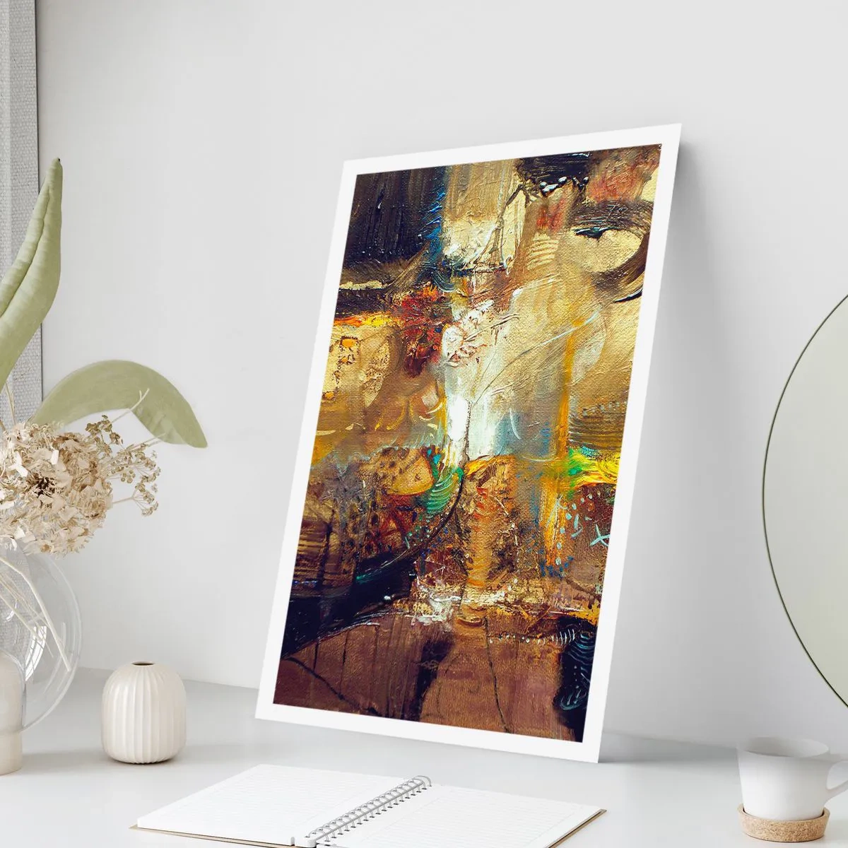 Plakat - Abstrakcyjna kompozycja w ciepłych, złotych odcieniach - 50x70cm - Zimno, cieplej, gorąco - Nowoczesna dekoracja ścienna do salonu, kuchni i sypialni ARTTOR