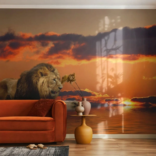 Fototapeta Samoprzylepna Deluxe Sticker - Król natury - Lew, Zachód Słońca, Zwierzęta - 100x70 cm