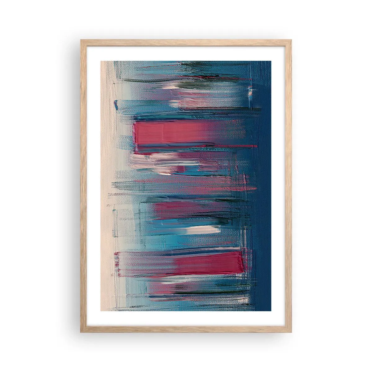 Plakat w ramie jasny dąb - Kompozycja wertykalna w błękicie i czerwieni - 50x70 cm