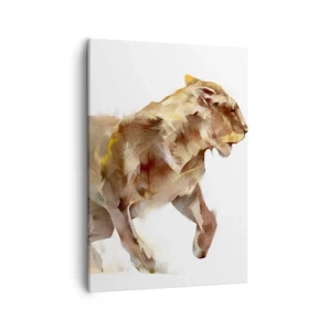 Obraz na płótnie - Biegnąca lwica w artystycznym stylu na jasnym tle - 50x70cm - Dzika gracja - Nowoczesna dekoracja ścienna do salonu, kuchni i sypialni ARTTOR