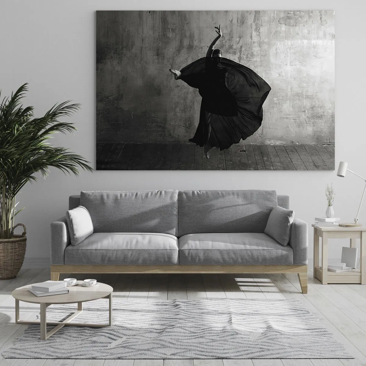 Obraz na szkle - Czarno-biała sylwetka tancerki w dynamicznej pozie - 70x50cm - Pełne pasji pas - Nowoczesna dekoracja ścienna do salonu i sypialni ARTTOR