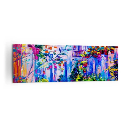 Obraz na płótnie - Kolorowa uliczka pełna kwiatów - 160x50cm - Impresja - włoska uliczka - Nowoczesna dekoracja ścienna do salonu i sypialni ARTTOR