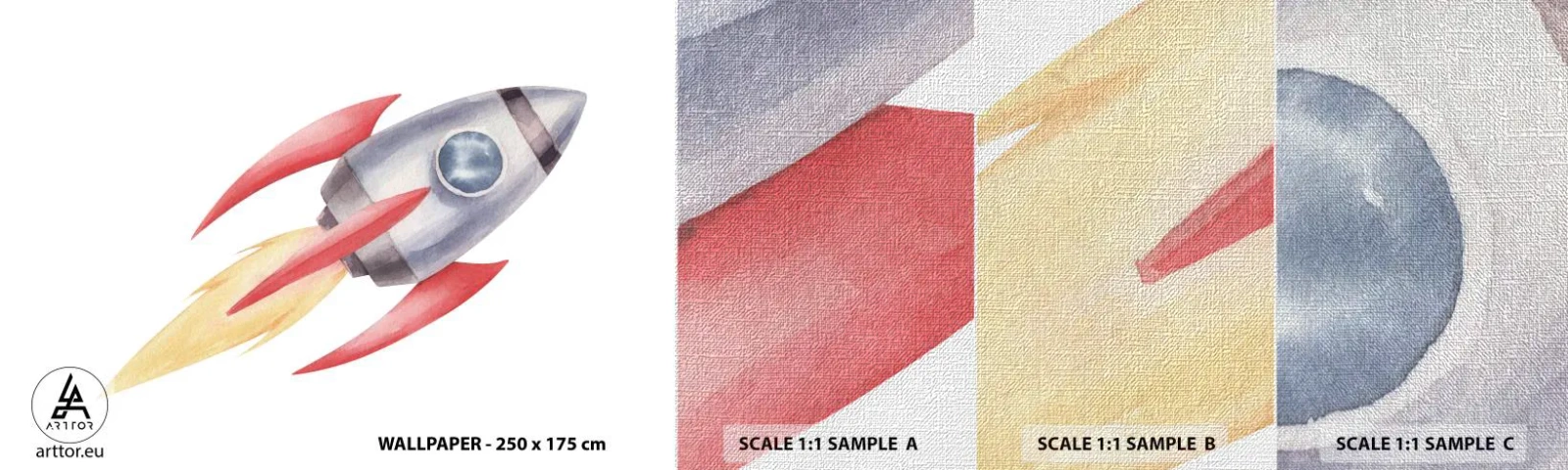 Fototapeta Próbka Premium Canvas - Wyżej, prędzej, dalej - Rakieta Kosmiczna, Dziecięcy, Kosmos - 100x30 cm