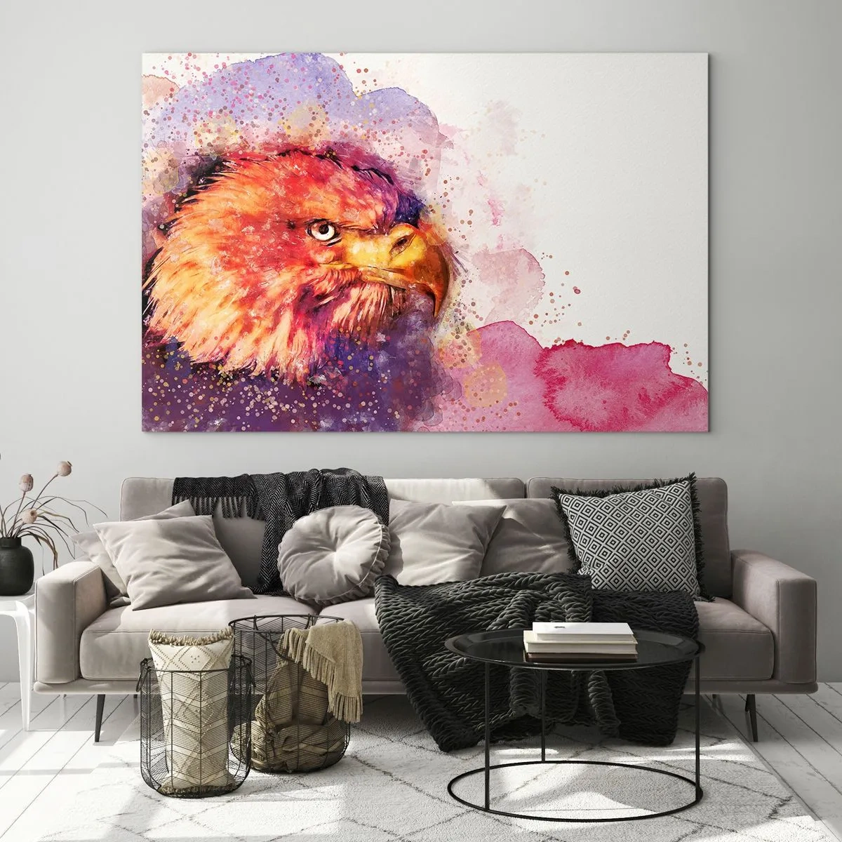 Obraz na szkle - Akwarelowy portret orła w intensywnych kolorach - 70x50cm - Nie chcesz wiedzieć, o czym myślę - Nowoczesna dekoracja ścienna do salonu i sypialni ARTTOR