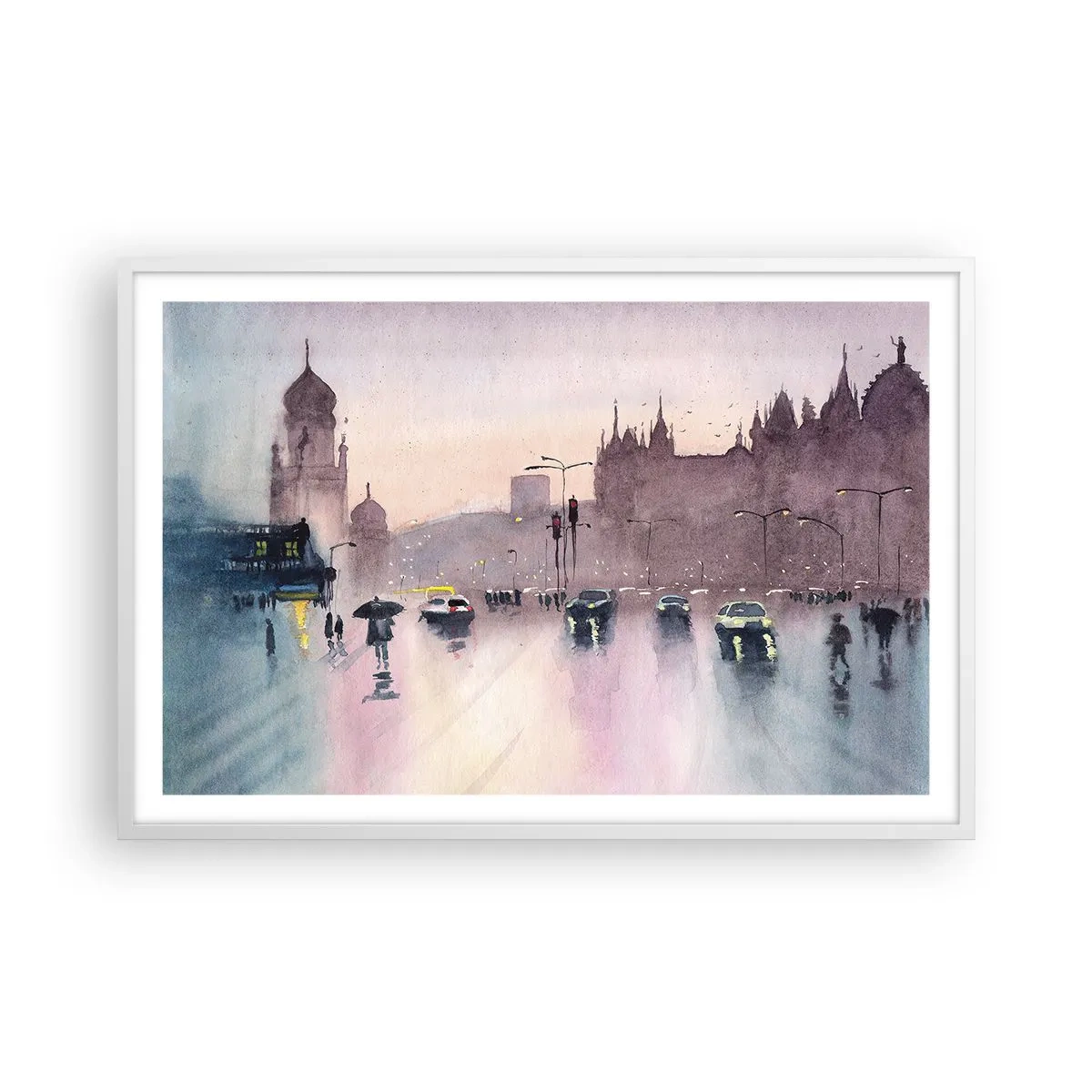 Plakat w białej ramie - W deszczowej mgiełce - 91x61 cm