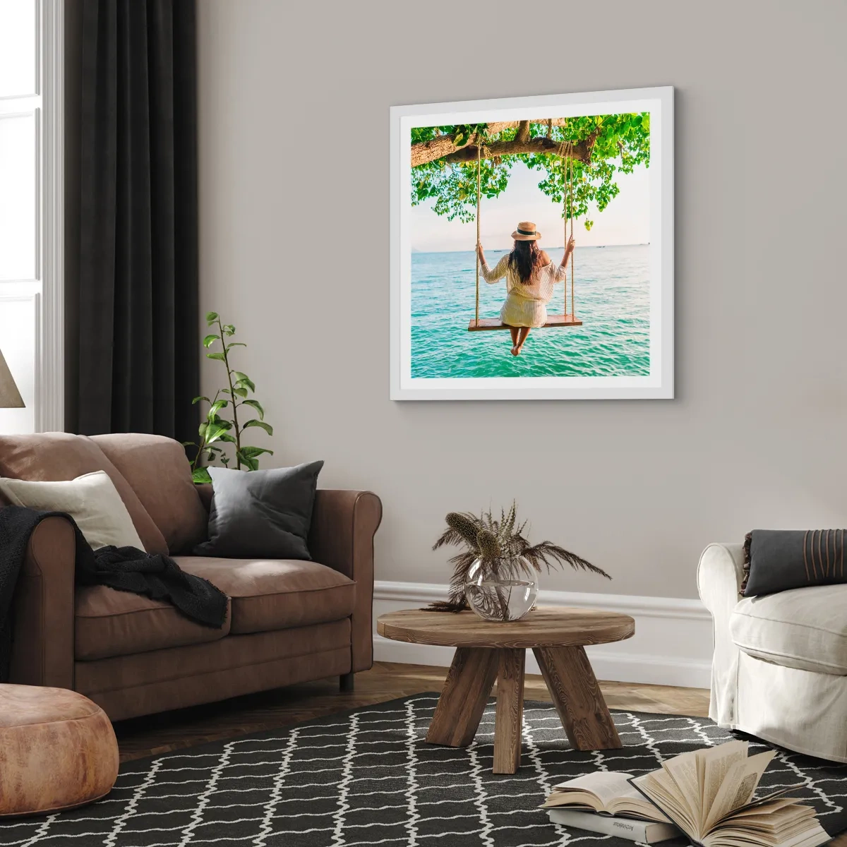 Plakat w białej ramie - Życie jest piękne - 60x60 cm