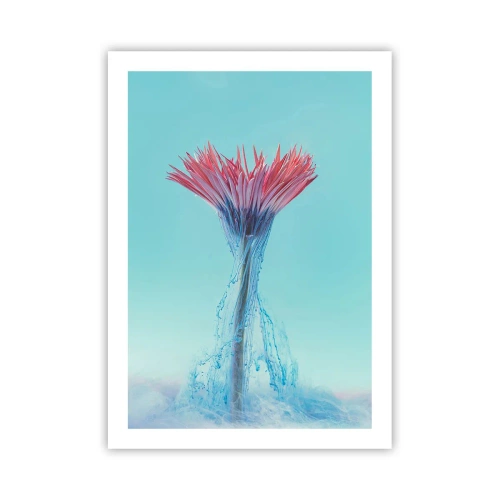Plakat - Kwiat w otoczeniu barwnych strumieni na pastelowym tle - 50x70cm - W ożywczym objęciu - Nowoczesna dekoracja ścienna do salonu, kuchni i sypialni ARTTOR
