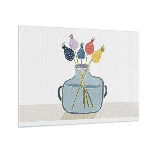 Obraz na szkle - Dekoracyjne makówki w dzbanku w graficznym stylu - 70x50cm - Jak makiem zasiał - Nowoczesna dekoracja ścienna do salonu i sypialni ARTTOR