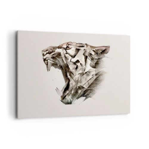 Obraz na płótnie - Abstrakcyjny wizerunek tygrysa w odcieniach beżu - 120x80cm - Już wiesz, kto rządzi - Nowoczesna dekoracja ścienna do salonu, kuchni i sypialni ARTTOR