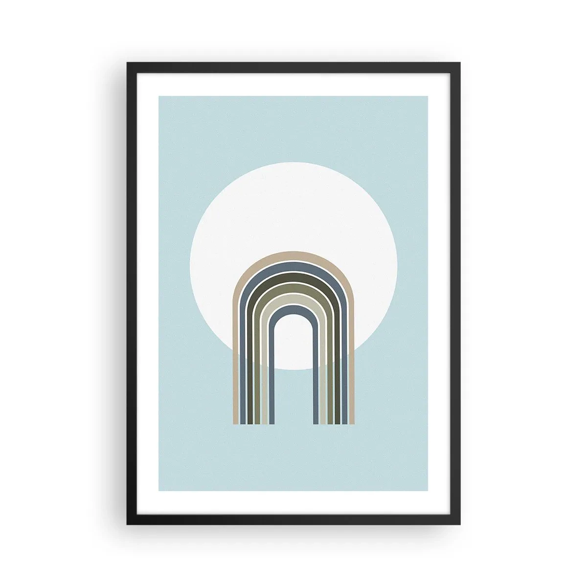 Plakat w czarnej ramie - Minimalistyczny łuk z pastelowymi odcieniami na tle okręgu - 50x70cm - Nieodparte przyciąganie - Nowoczesna dekoracja ścienna do salonu i sypialni ARTTOR
