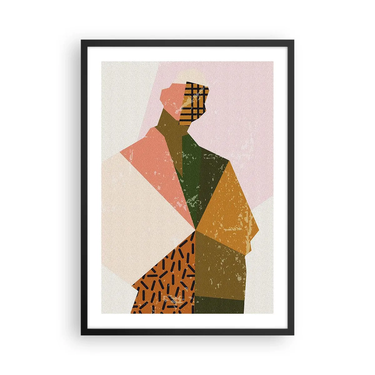 Plakat w czarnej ramie - Abstrakcyjna sylwetka w geometrycznych formach - 50x70cm - Człowiek – istota złożona - Nowoczesna dekoracja ścienna do salonu i sypialni ARTTOR