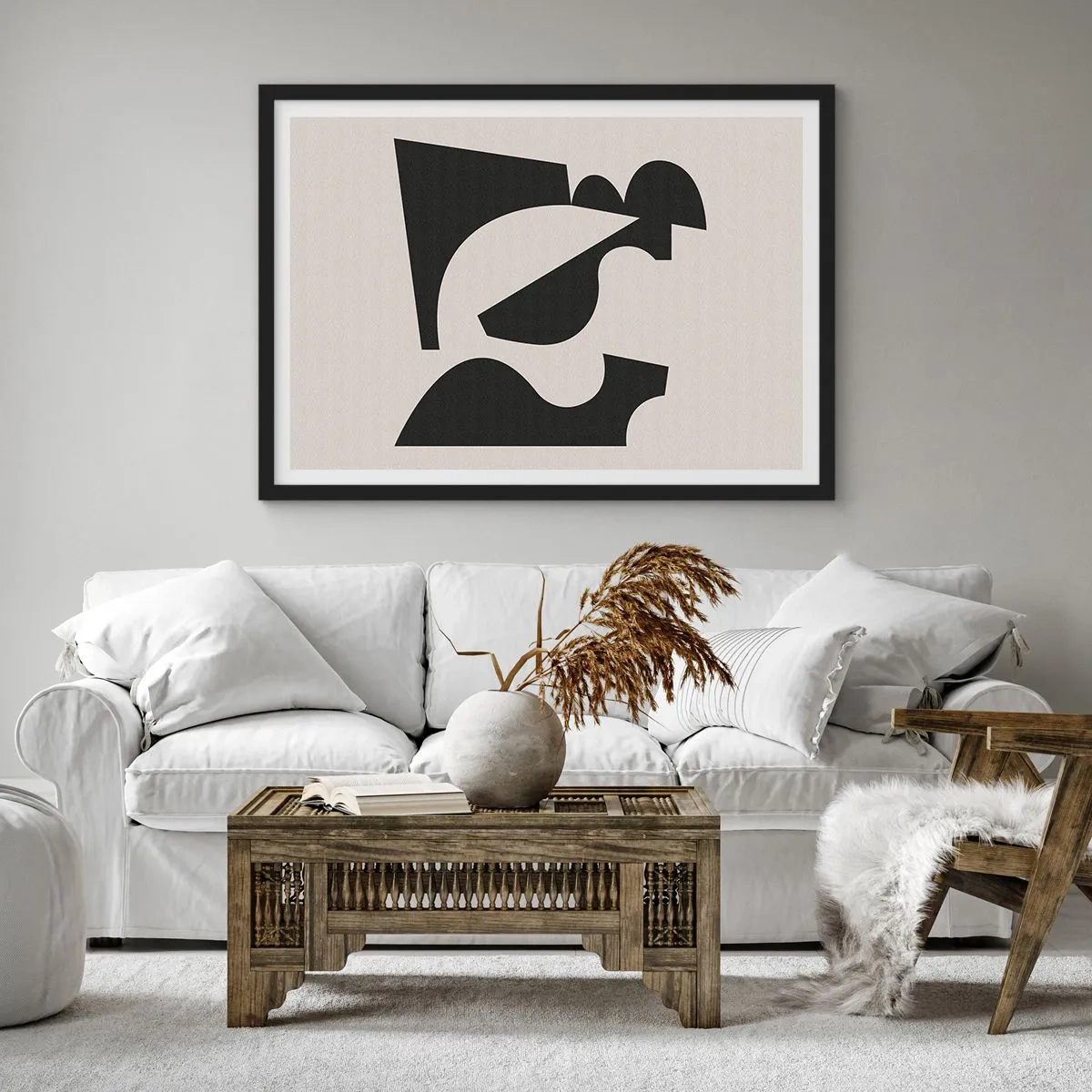 Plakat w czarnej ramie - Abstrakcyjna kompozycja geometryczna w czerni i bieli - 100x70cm - Do samodzielnego składania - Nowoczesna dekoracja ścienna do salonu i sypialni ARTTOR