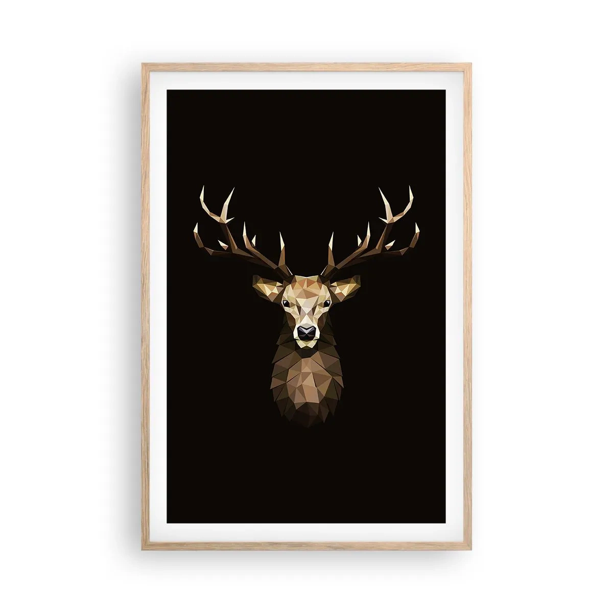 Plakat w ramie jasny dąb - Kubistyczny jeleń - 61x91 cm