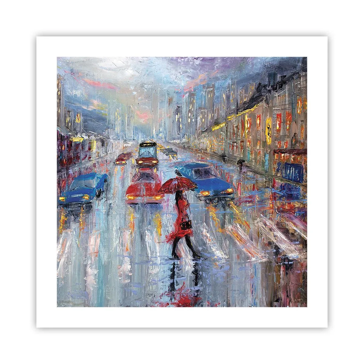 Plakat - Deszczowe popołudnie w mieście - 50x50 cm