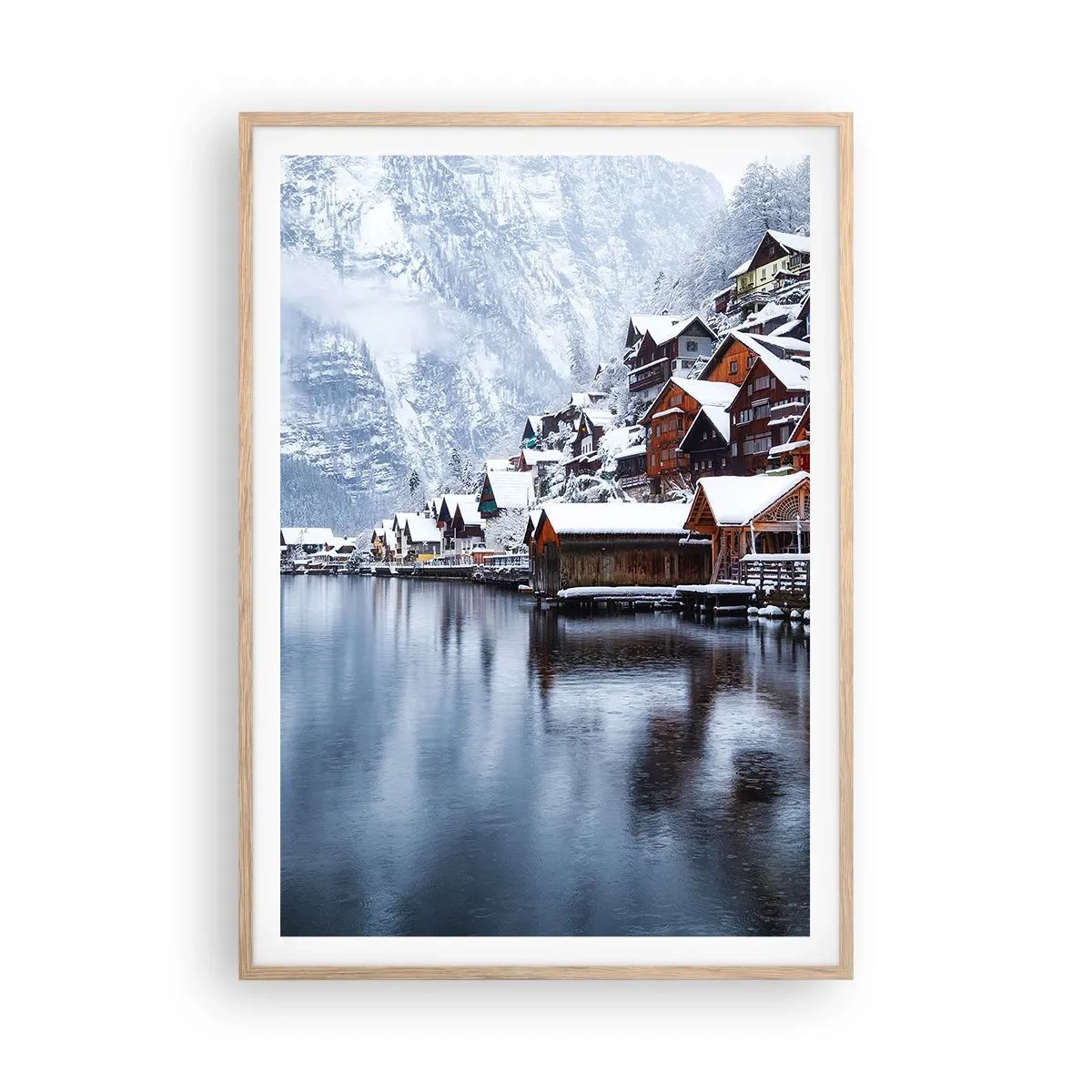 Plakat w ramie jasny dąb - W zimowej dekoracji - 70x100 cm