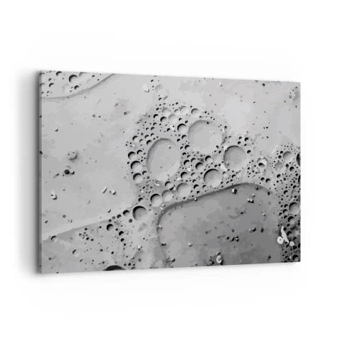Obraz na płótnie - Czarno-biały wzór bąbelków w minimalistycznym stylu - 100x70cm - Slad po spienionym - Nowoczesna dekoracja ścienna do salonu, kuchni i sypialni ARTTOR