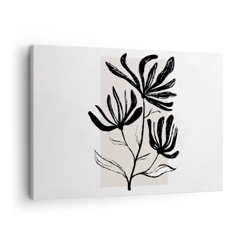 Obraz na płótnie - Minimalistyczny czarno-biały motyw kwiatowy - 70x50cm - Szkic do zielnika - Nowoczesna dekoracja ścienna do salonu i sypialni ARTTOR