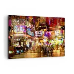 Obraz na płótnie - Tętniące życiem miasto nocą w świetle neonów - 100x70cm - W morzu światła - Nowoczesna dekoracja ścienna do salonu, kuchni i sypialni ARTTOR