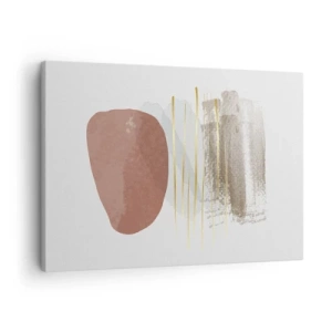 Obraz na płótnie - Abstrakcyjna kompozycja w beżowych i złotych odcieniach - 70x50cm - Abstrakcyjna kolumnada - Nowoczesna dekoracja ścienna do salonu i sypialni ARTTOR