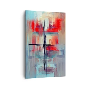 Obraz na płótnie - Abstrakcyjna kompozycja z intensywnymi barwami, liniami i geometrycznymi kształtami - 80x120cm - Pejzaż w nieznanym wymiarze - Nowoczesna dekoracja ścienna do salonu i sypialni ARTTOR