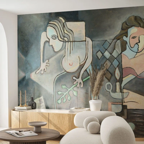Fototapeta Premium Canvas - Abstrakcyjne postacie w symbolicznej kompozycji o głębokiej treści - 100x70cm - Mozaika ducha i materii - Nowoczesna dekoracja ścienna do salonu i sypialni ARTTOR