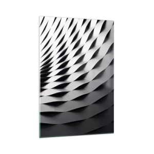 Obraz na szkle - Abstrakcyjny wzór geometryczny w odcieniach czerni i bieli - 70x100cm - Na powierzchni fal - Nowoczesna dekoracja ścienna do salonu i sypialni ARTTOR