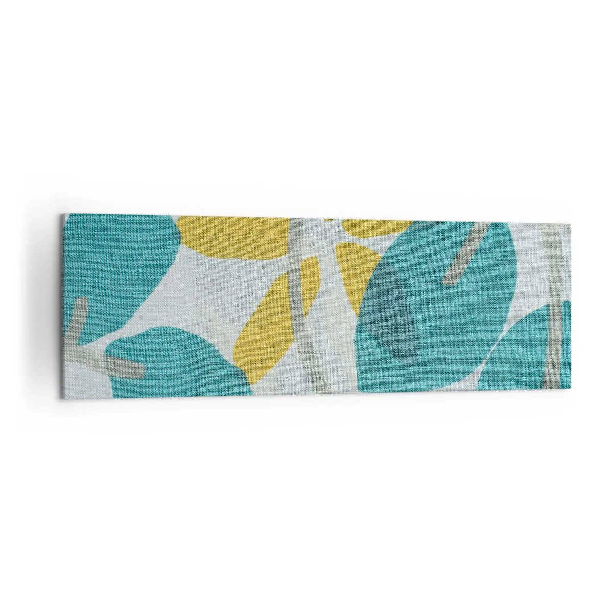 Obraz na płótnie - Liście w odcieniach turkusu i żółci na jasnym tle - 160x50cm - Wśród lazurowych liści - Nowoczesna dekoracja ścienna do salonu i sypialni ARTTOR