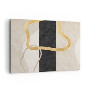 Obraz na płótnie - Minimalistyczny wzór z zapętlonymi kształtami w złotym i czarnym kolorze - 100x70cm - Kształty zapętlone - Nowoczesna dekoracja ścienna do salonu, kuchni i sypialni ARTTOR